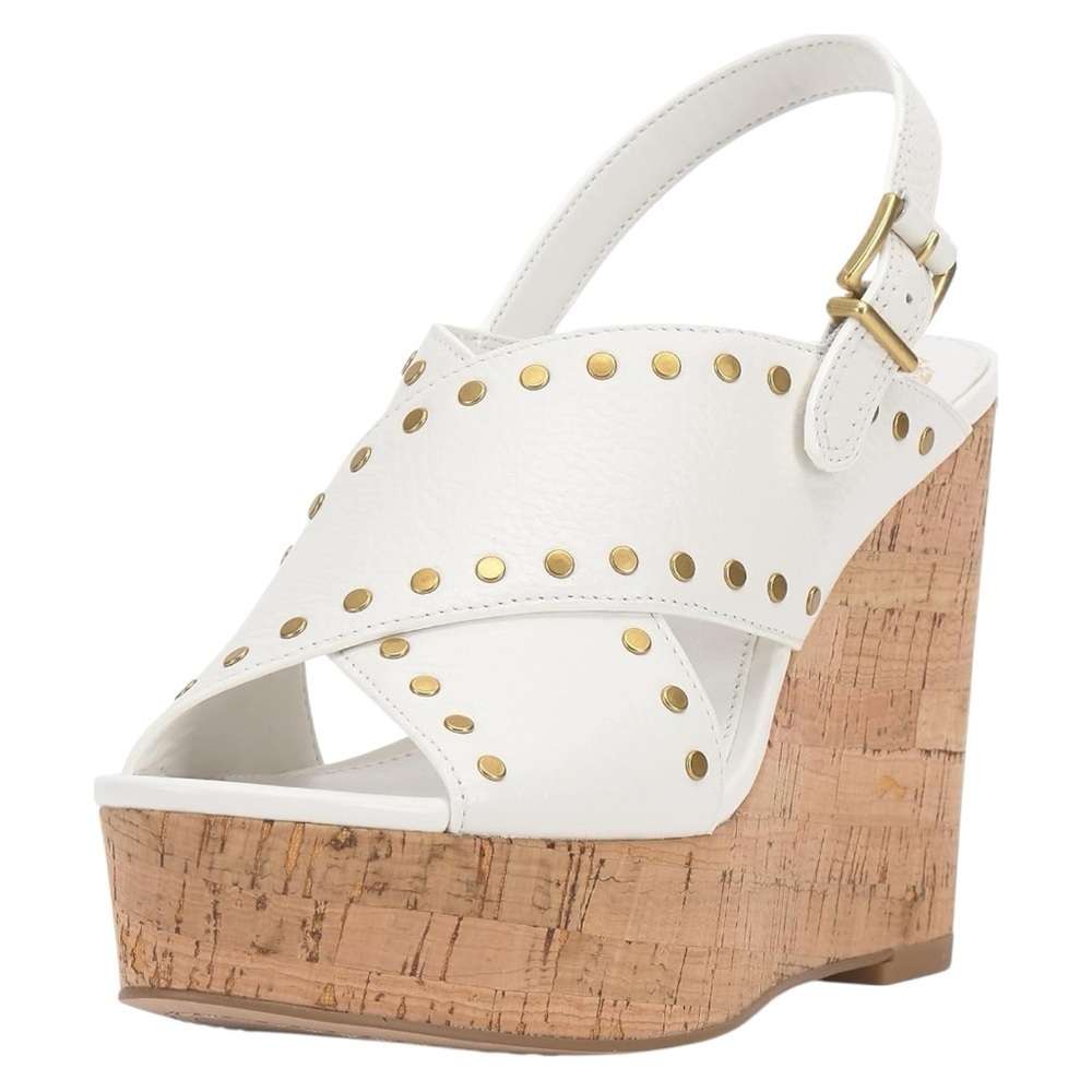 Vince Camuto Ellna Sandals 10 White Studded Cork Platform Wedge New